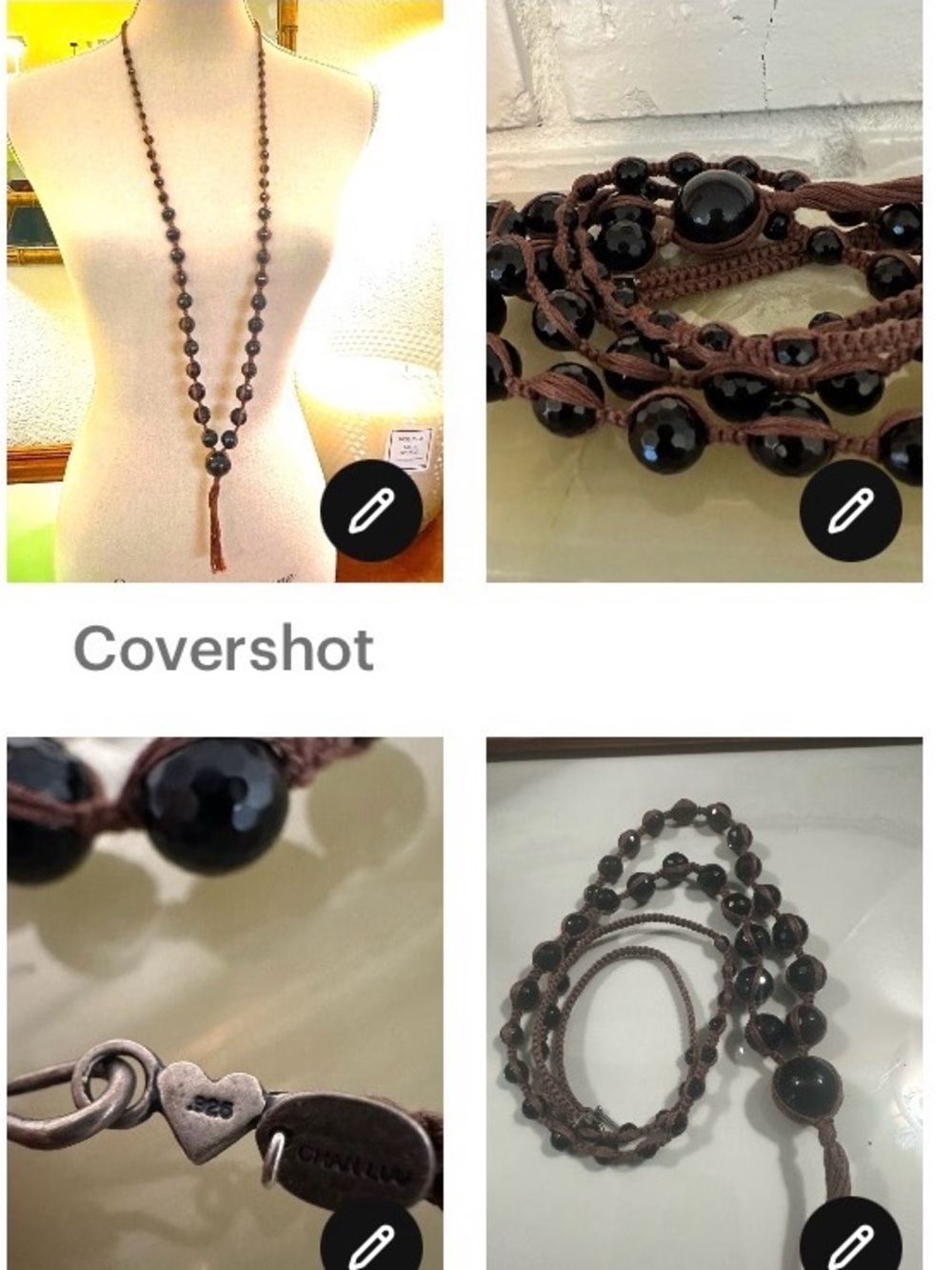Chan Luu black onyx gemstone 925 silver clasp necklace w tassel